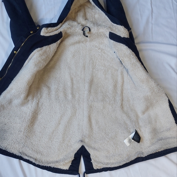 Divided H&M Faux Sherpa Lined Hooded Dark Blue Utility Jacket, 4 - Picture 12 of 13